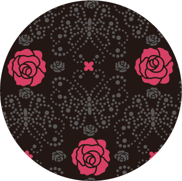 カラー：黒革×グレイ漆、更紗（ピンクローズ）